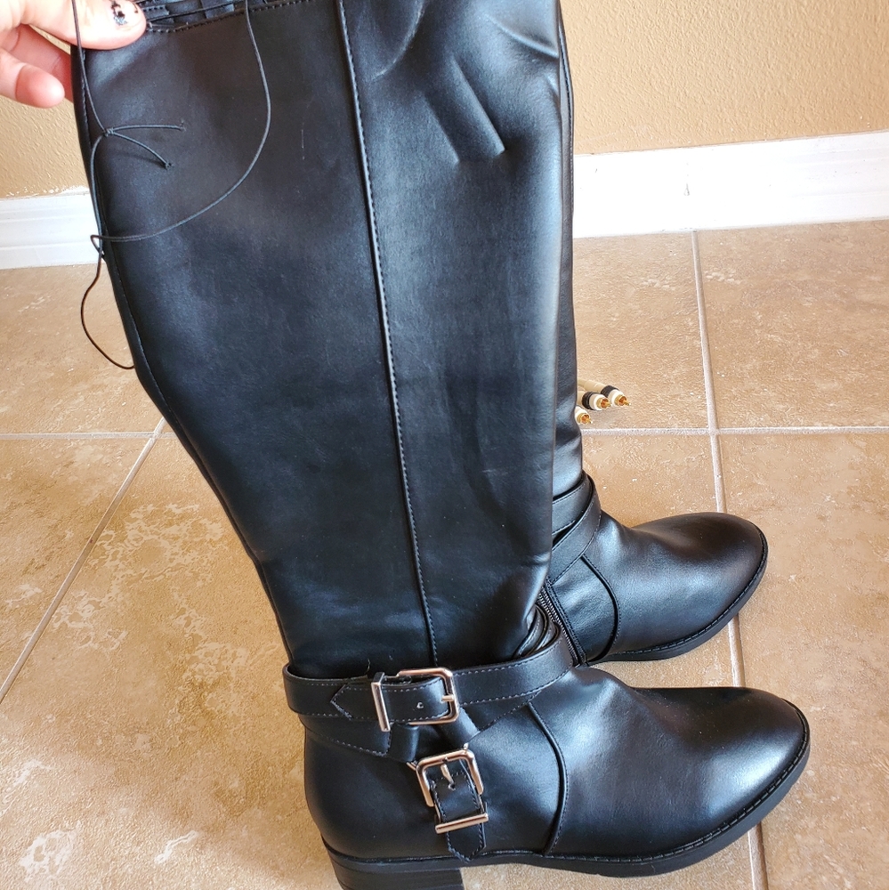 Express PU UPPER calf length boots // new w tag!